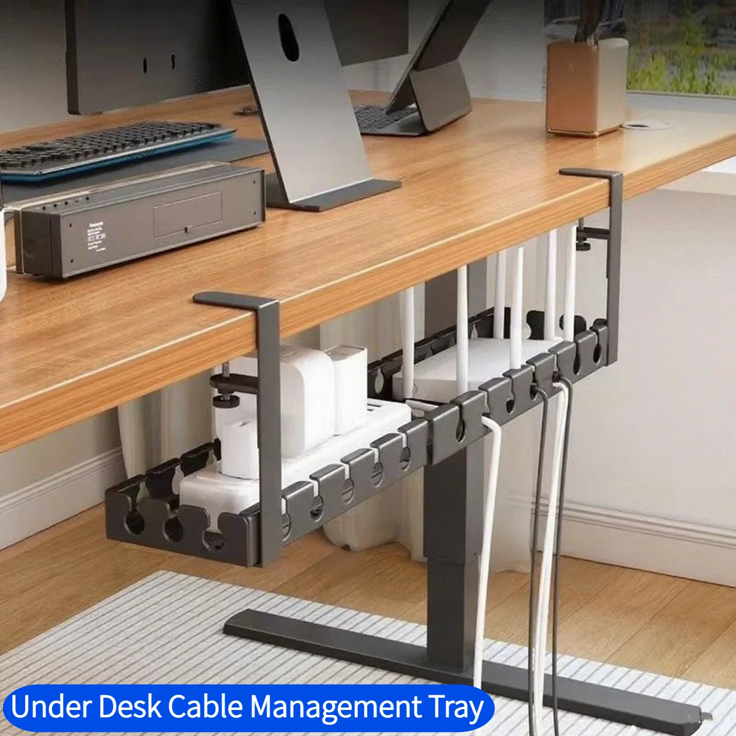 Under Table Storage Rack Metal Cable Management Tray Kits Home Office Desk Wire Cable Organizer No Punching Storage Accessories