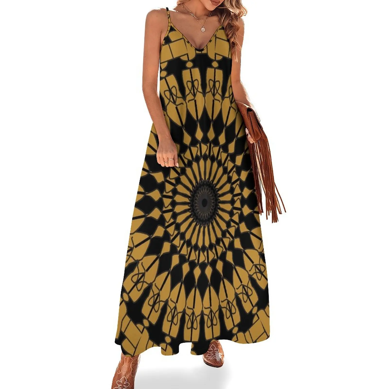 

Mandala in Gold Sleeveless Dress summer dress clothing women summer 2025