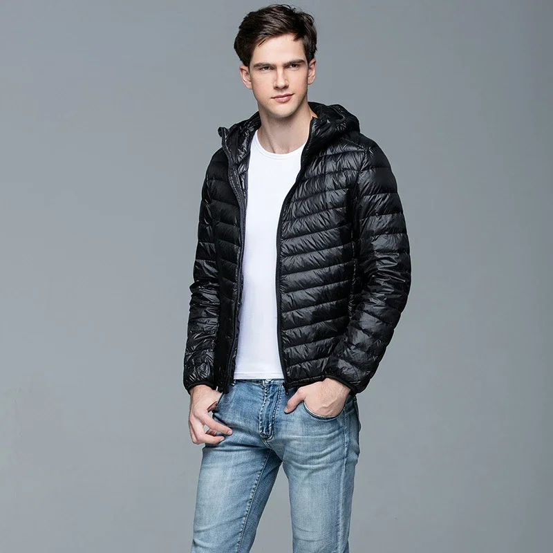 Jaqueta puffer leve e resistente à água masculina, jaquetas com capuz, casaco outwear quente, qualidade superior, HFE, inverno, outono