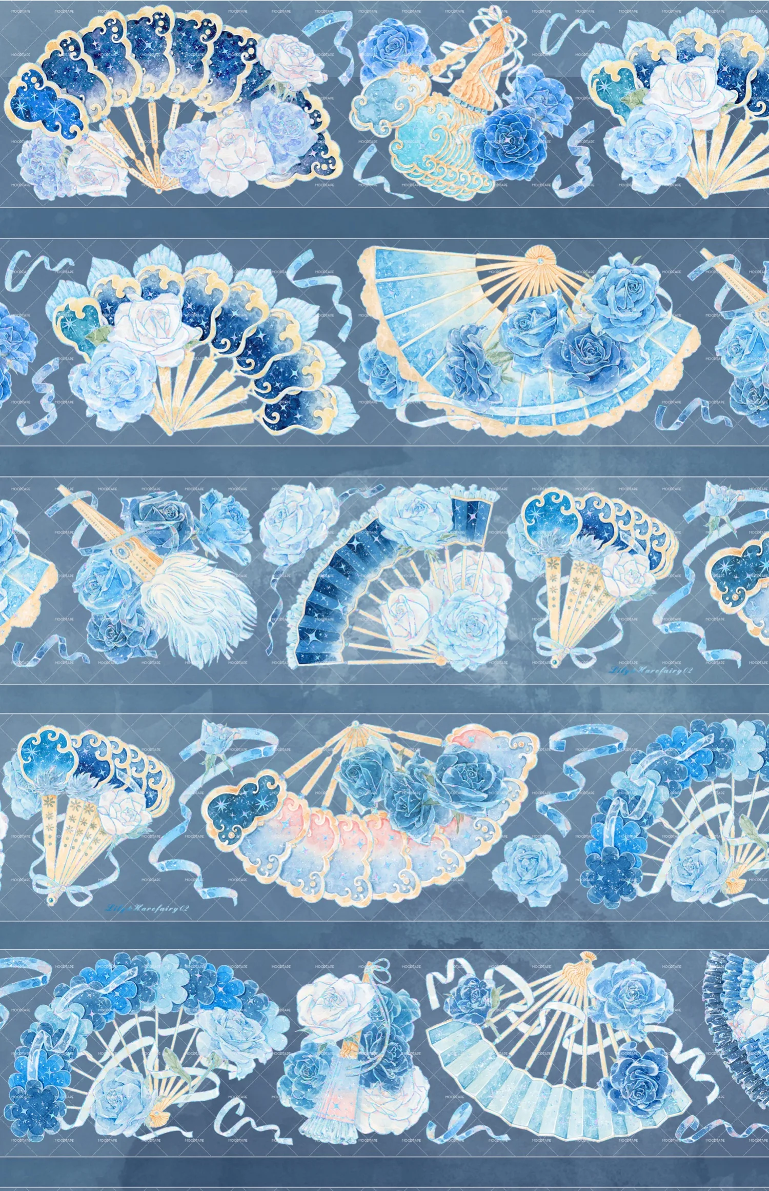 

Blue Rose Flower Fans Shiny Washi Pet Tape