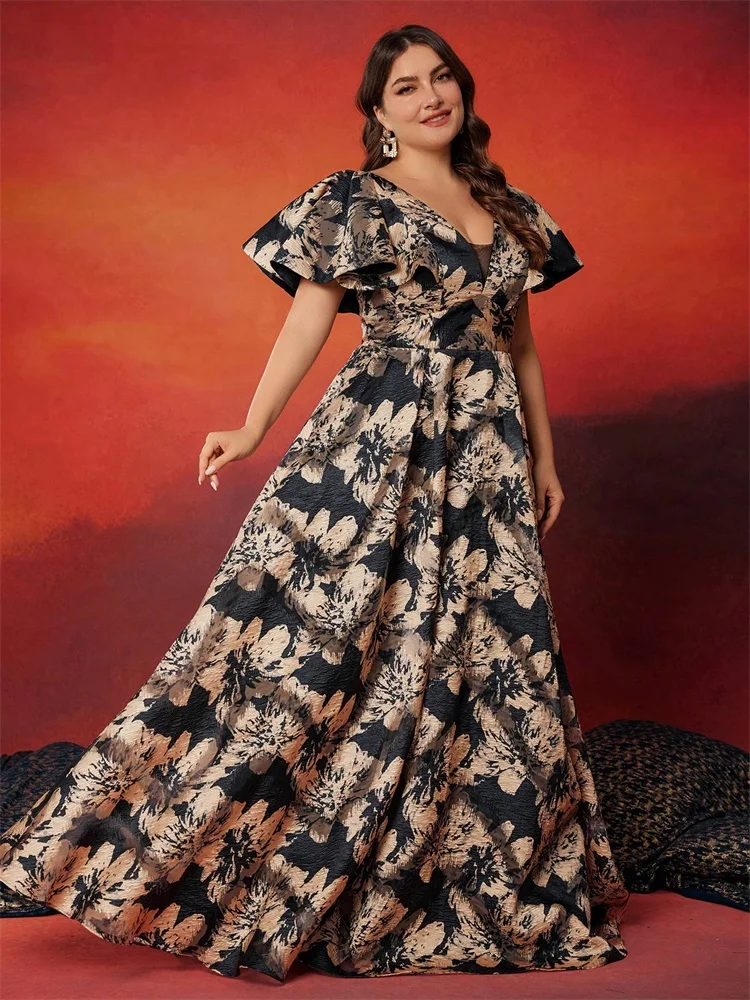 Lucyinlove Abiti da sera blu eleganti con scollo a V taglie forti Abiti da cocktail da ballo lunghi da donna di lusso in raso senza maniche