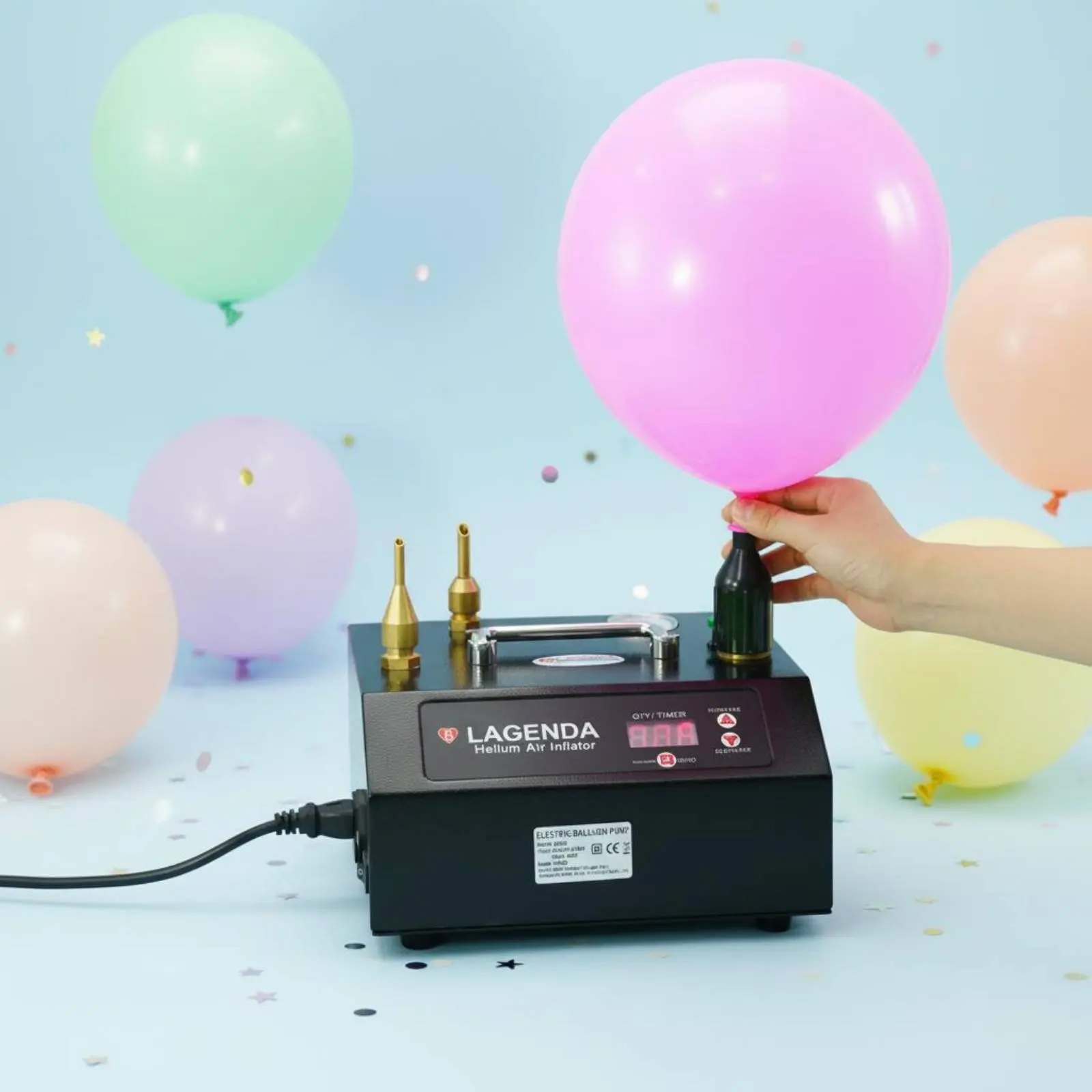 

Electric Helium Inflator Metal Body Electric Balloon Inflator Party Supply Multiple Nozzle Set for Wedding