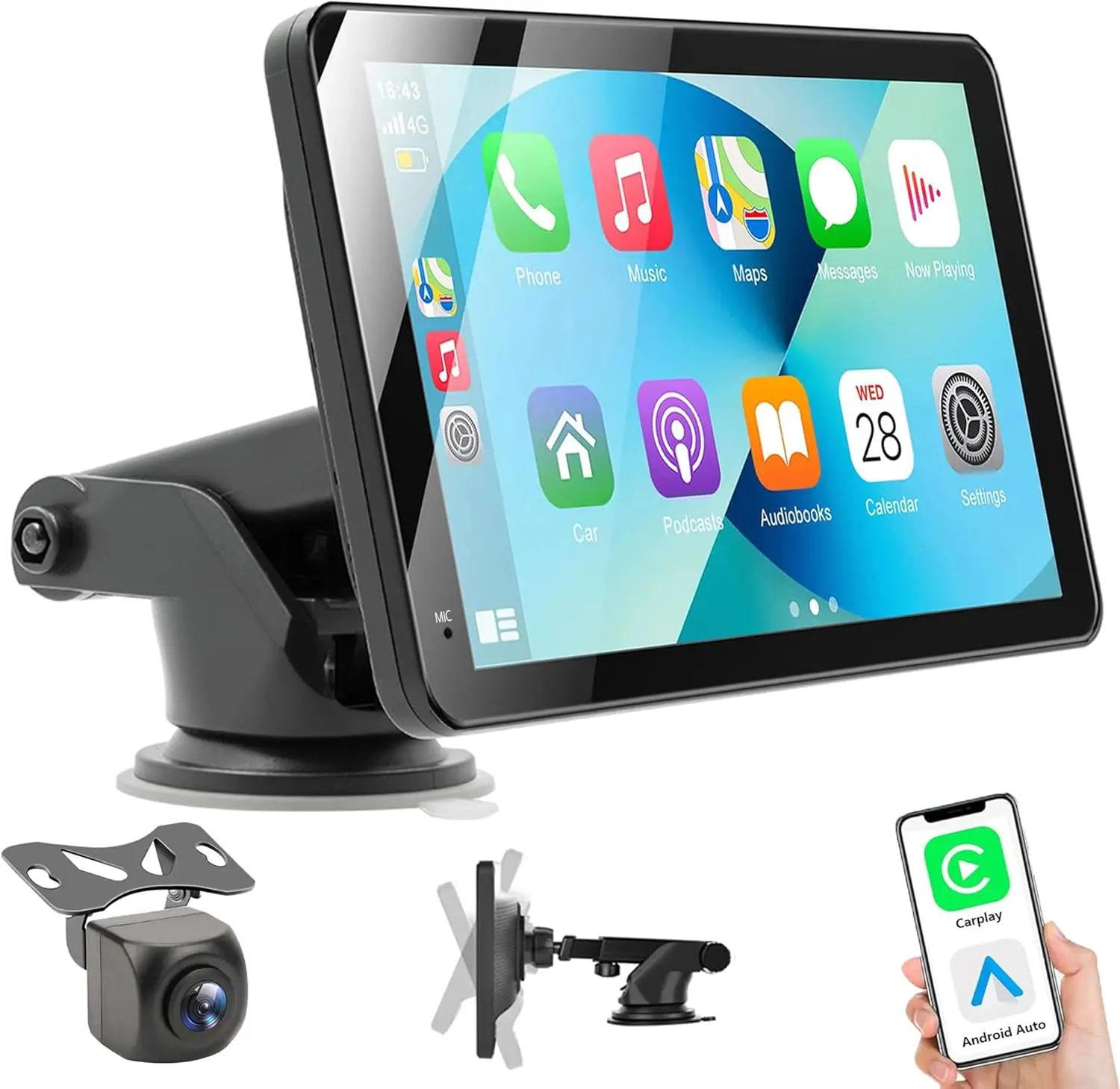 شاشة CarPlay مقاس 7 بوصات مع كاميرا احتياطية لاسلكية تعمل بنظام Android #1