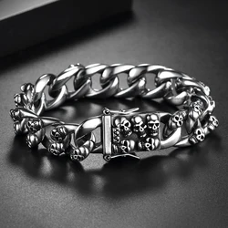 Vintage 316L Stainless Steel Skull Bracelets For Men Hip Hop Rock Skeleton Bracelet Biker Jewelry Halloween Gifts Dropshipping