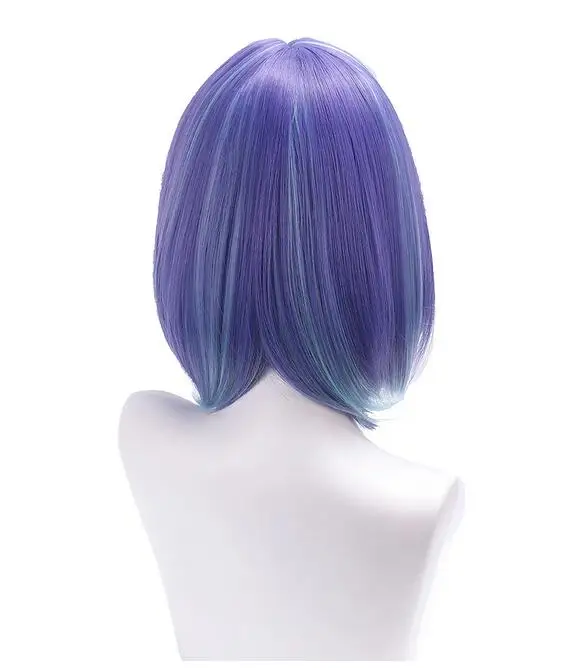 Women Synthetic Wig Short Straight Bob Ombre Purple Blue Mixed Anime Cosplay Hair Wig for Party