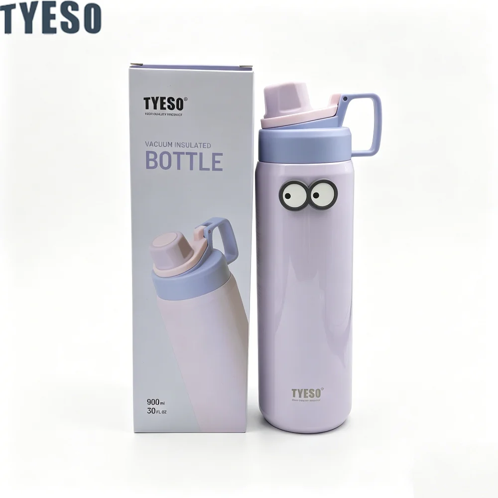 Tyeso 900ml Big Vacuum Flasks Water Bottle Insulated Leak-Proof Fitness Flask for Outdoor Workouts Portable Travel With Cute Eye