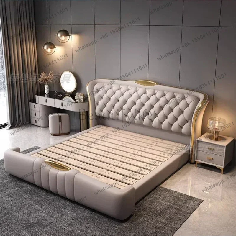 FG Double Bed 180x200cm Mid Century Modern Luxury Bed 2 People Elegant Comfortable Camas De Dormitorio Furniture King Size Leath