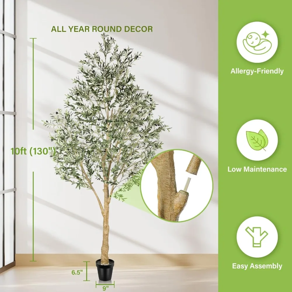 Olivo artificial, gran aceituna falsa con tronco de madera natural y frutas realistas