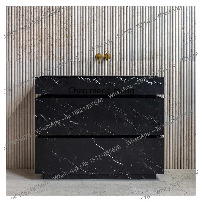 French Style Floor-Standing Vanity: Luxury Stone Slab Bath Cabinet w/ Top or Undermount Sink, Antique Marble Look Bathroom Set