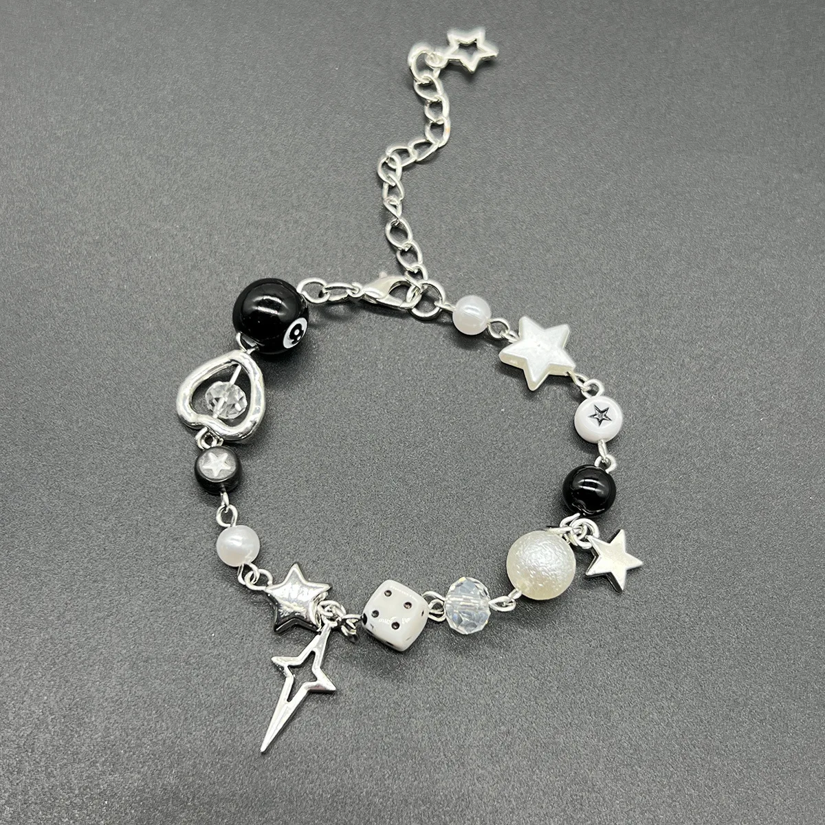 Stargirl Bracelet Handmade Y2K Handmade No. 8 Ball Star Beaded Dice Bracelet Coquettish Y2k gothic Bracelet