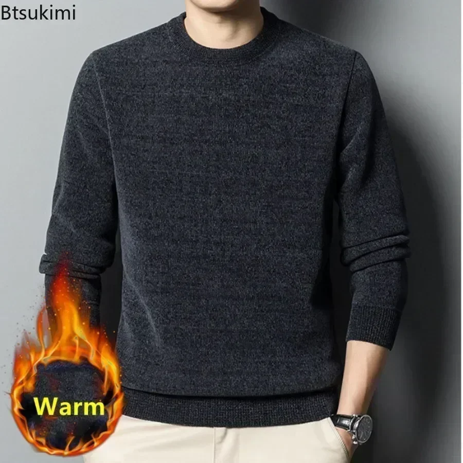 2025 suéter grueso y cálido de Cachemira de chenilla para hombre, Top de otoño e invierno, Jersey informal suave, suéter, Tops, suéter de punto para