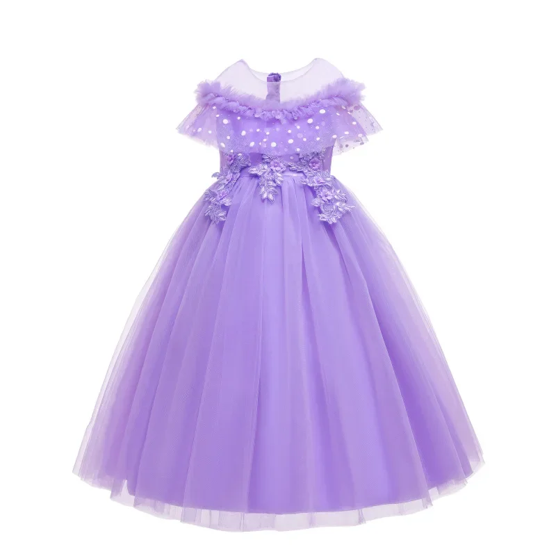 Vestido de princesa largo para niños, vestido de pasarela a la moda, gasa esponjosa pequeña, flor para niños, boda, Piano para niñas, nuevo