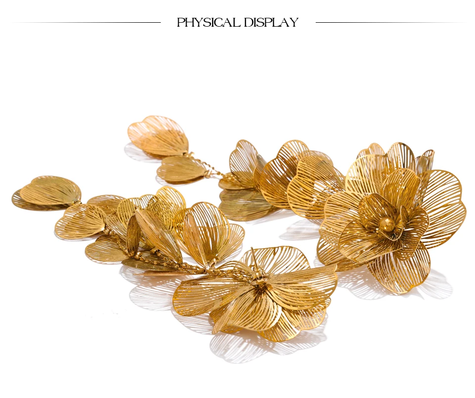 Yhpup Edelstahl Große Blume Quaste Tropfen Baumeln Übertriebene Ohrringe Metall Mode Auffälliger Partyschmuck Hypoallergen – Detail 9