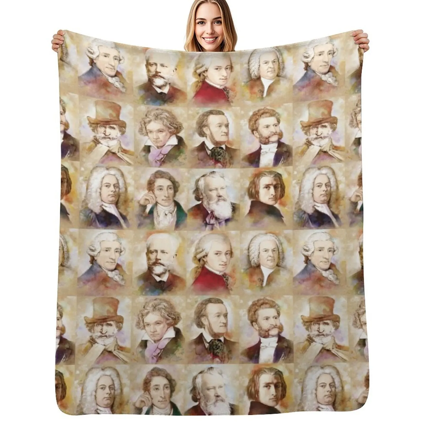 Composers: Mozart, Bach, Beethoven and more Throw Blanket Flannel Quilt for winter blankets and throws Nap Blankets