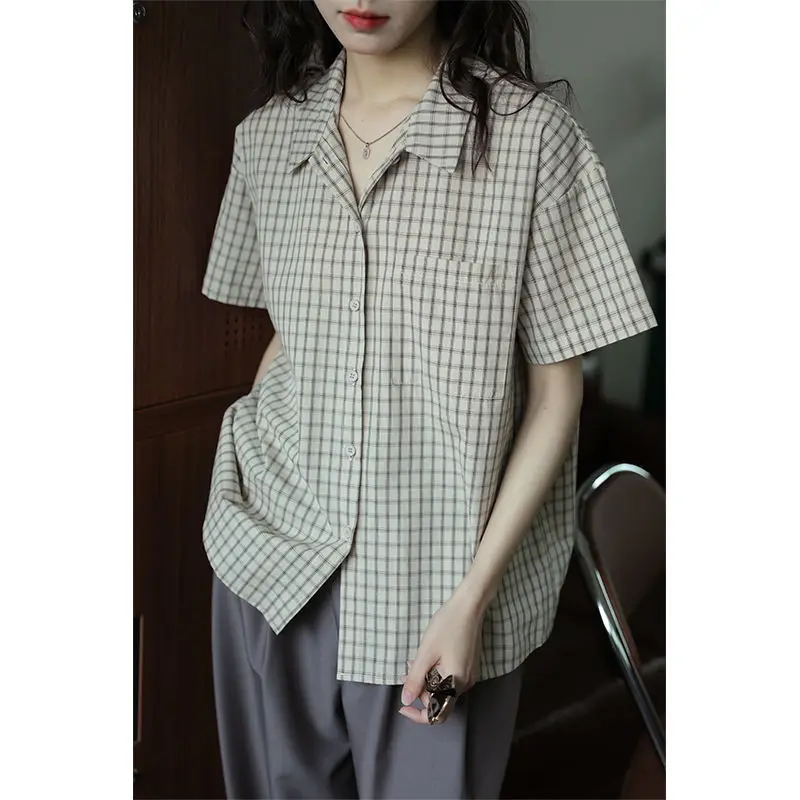 XEJ Chiffon Blouse Elegant Social Women\'s Shirt Korean Style Women Clothing Women\'s Summer Tops 2024 Women\'s Plaid Shirt