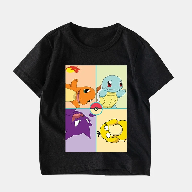 Pok É Mon New Cartoon Printed T-shirt for Men and Women in Summer Loose and Casual Multifunctional Short Sleeved for Children