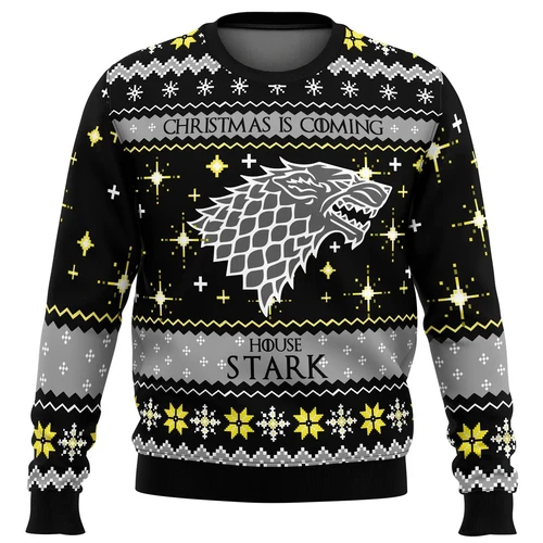 Imagen 1 del producto Game of Thrones House Stark Ugly Christmas Sudadera con cuello redondo para hombre, suave, cómoda, elegante, holgada, grande, Otoño Invierno