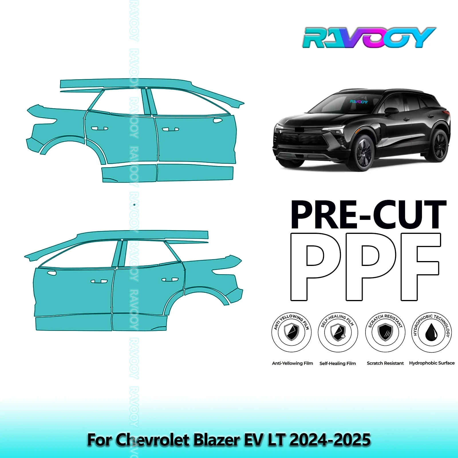 

For Chevrolet Blazer EV LT 2024-2025 8.5mil Clear Matte Pre-Cut PPF Door & A/B Pillar Kit TPU Paint Protection Film Set