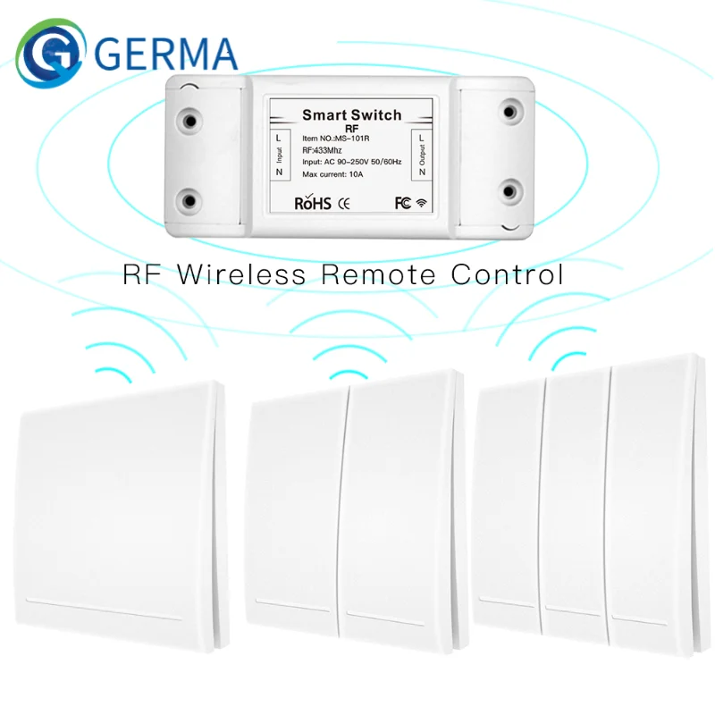 GERMA 433Mhz Wireless Smart Switch RF Remote Control Receiver Push Button Controller  86 Wall Panel Transmitter Switch For  home