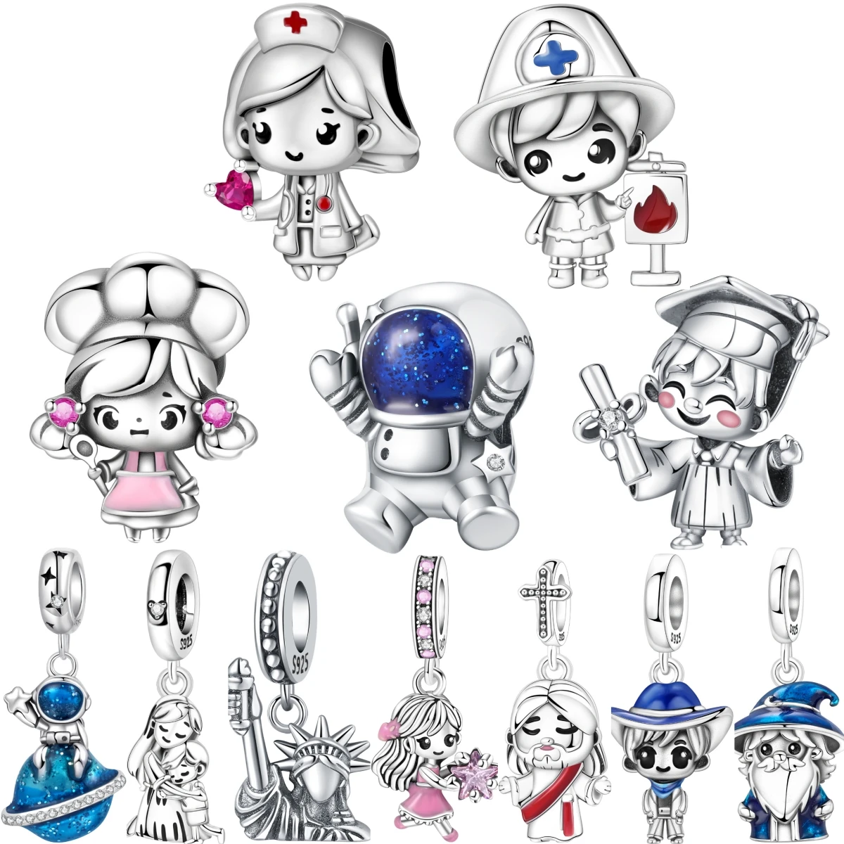 S925 Sterling Silver Cute Astronaut Bead Bracelet Charms For Women Birthday Fine Jewelry Party Gifts DIY Accessories