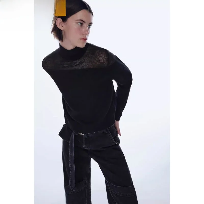 

Bla Slim Fit Knitted Sweater Versatile Autumn Winter New Arrival Women's Faion High Collar Long Sve Regular Length