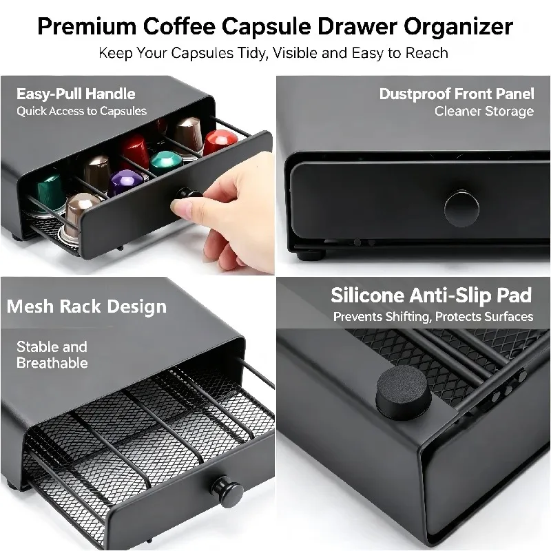 40 Pod Coffee Capsule Drawer Storage Rack, Countertop Organizer Holder for Nespresso/K-Cup, Space Saving Kitchen Shelf