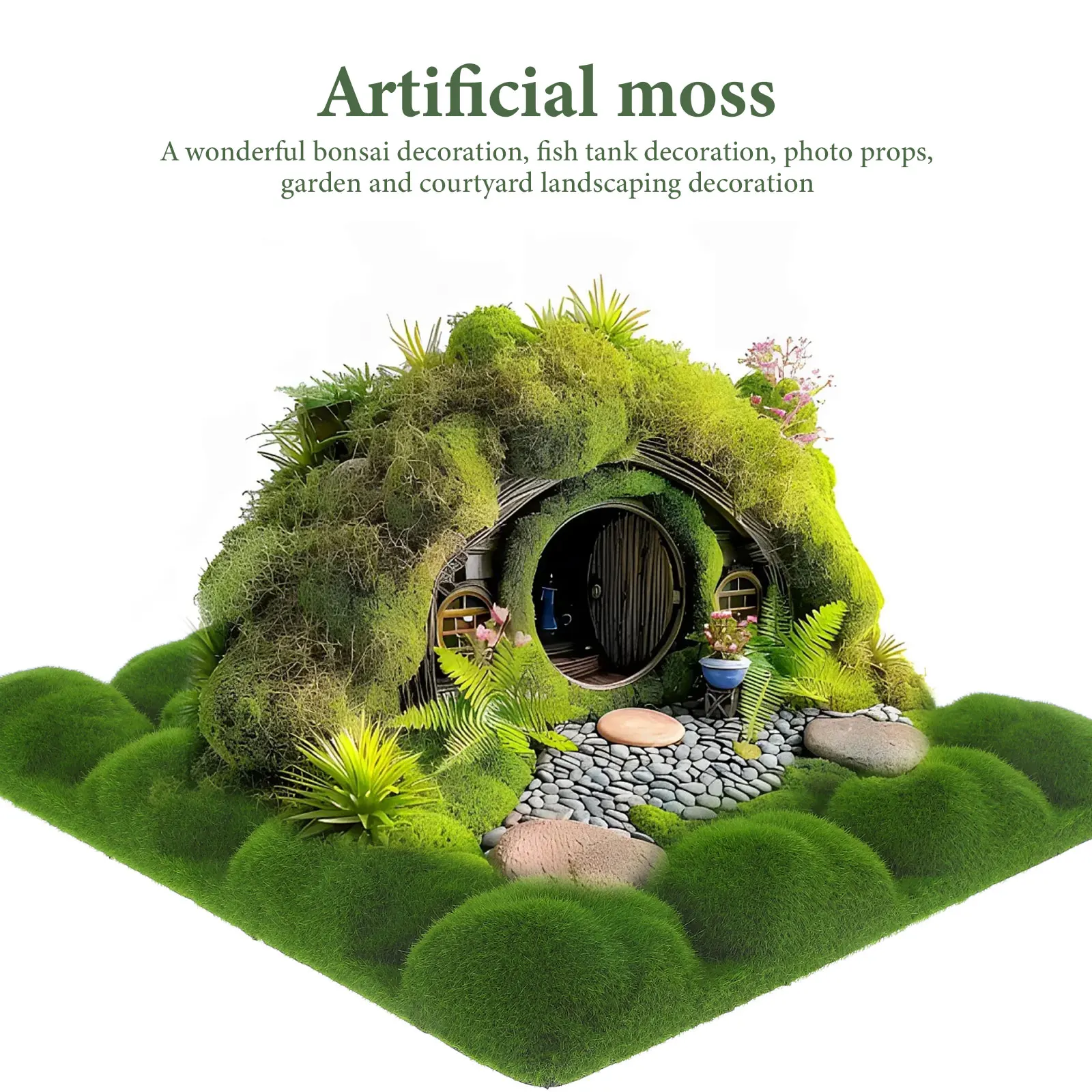 

2pcs 30x30cm Artificial Moss Flocked Fake Greenery Mats Decorative Grass Mini Garden Landscaping DIY Wall Decors Plants