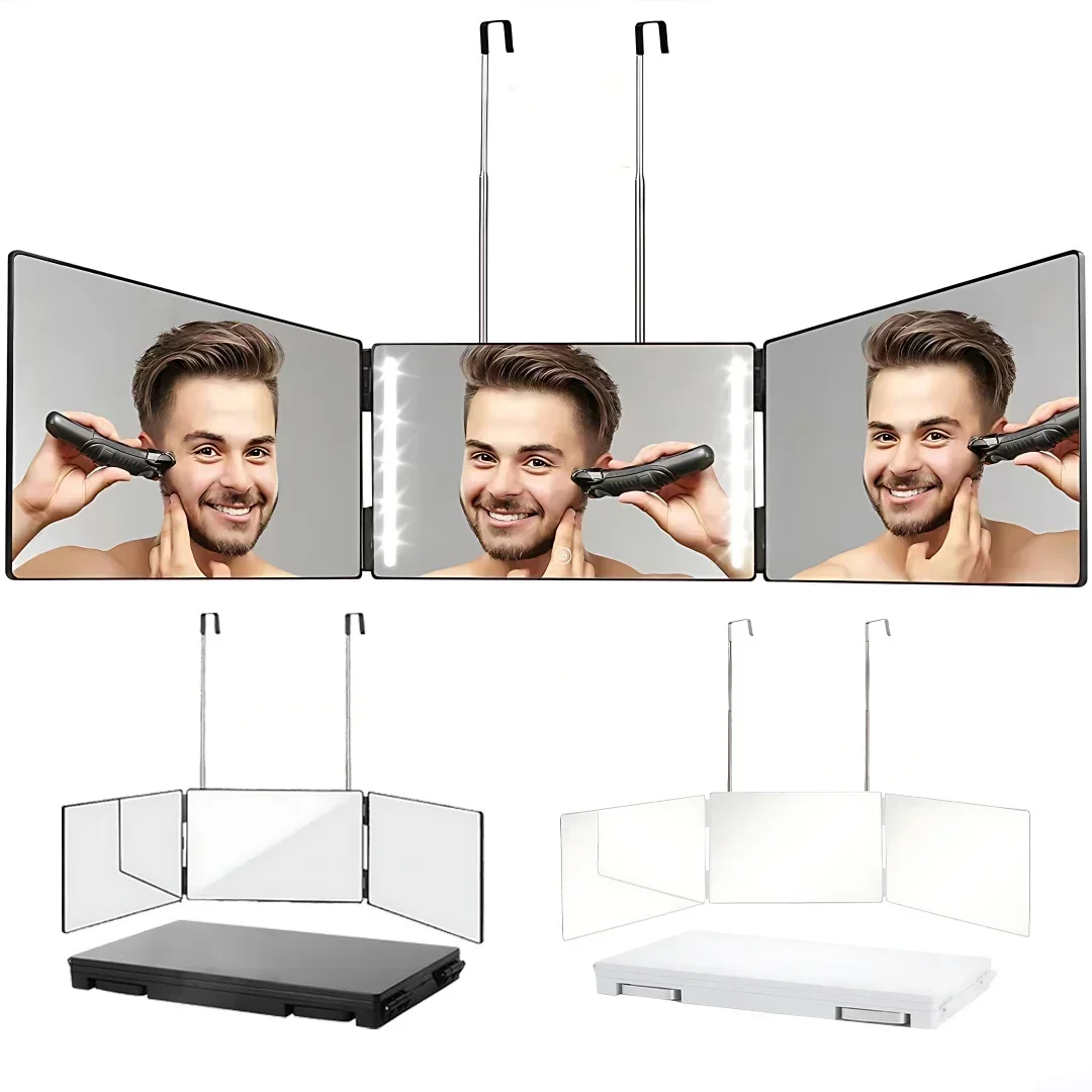 Specchio per trucco pieghevole da 360 gradi Specchio per selfie sospeso retrattile Specchio per bagno senza punzonatura Specchio per trucco pieghevole