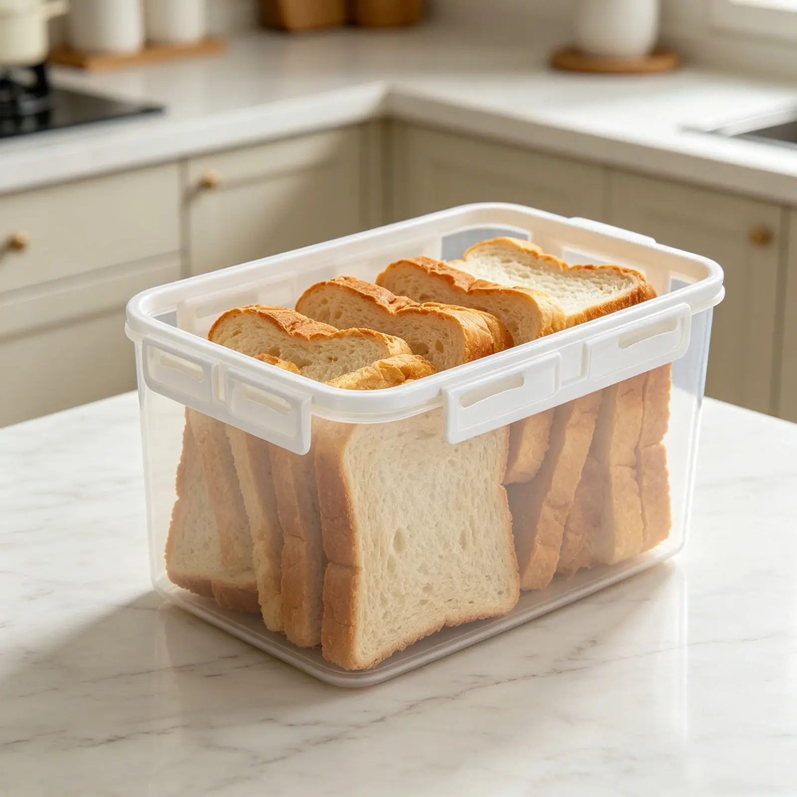 Bread Box Airtight Plastic Transparent Bread Storage Container for Kitchen Counter Refrigerator Sandwich Loaf Keeper Freshness