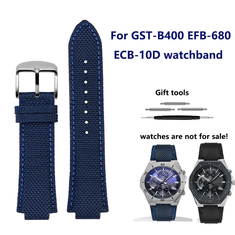 26x14mm Convex nylon Watchband For Casio watch GST-B400 EFB-680 ECB-10D Series Canvas Lea-ther Bottom Strap men's Bracelet