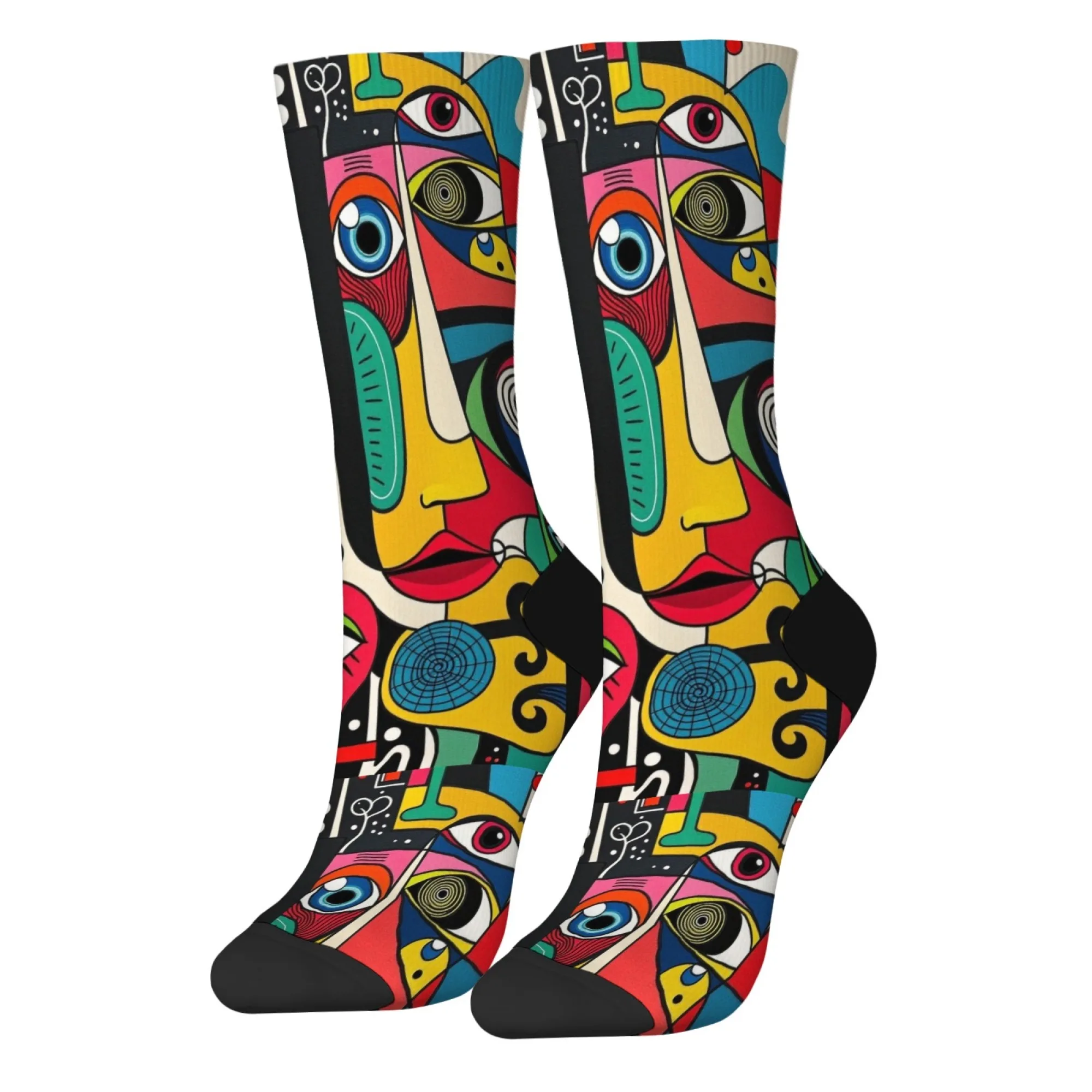 Abstract Art Face Men's Socks Retro Style Comfortable Fashion Socks Gift Novelty Funny Crew Socks Soft Breathable Non-slip Warm