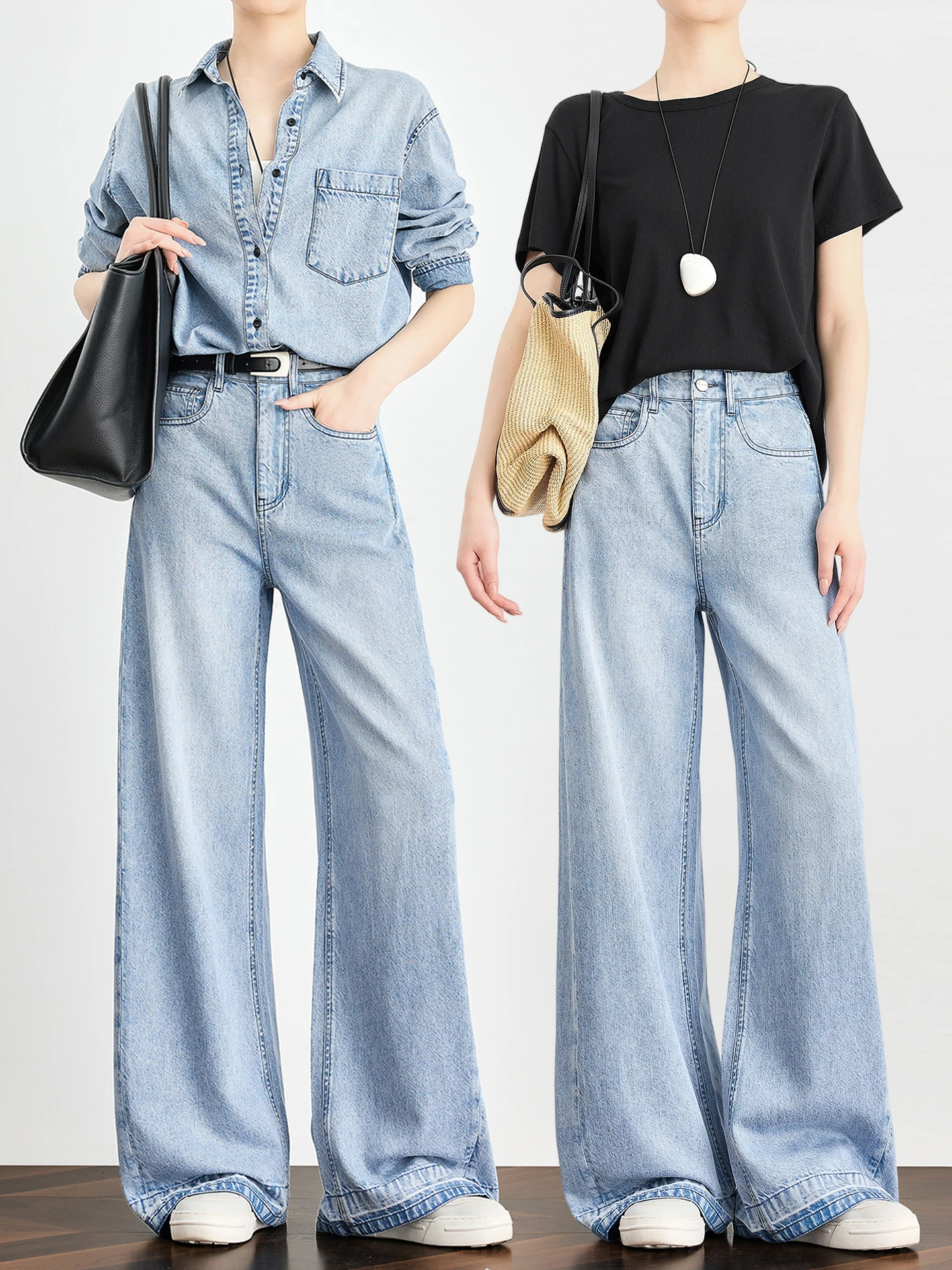 

TUMPUS High Waist Wide Leg Cotton Linen Denim Pants Women's Extra Long Straight Cut Loose Fit Trousers Comfortable Commute Style