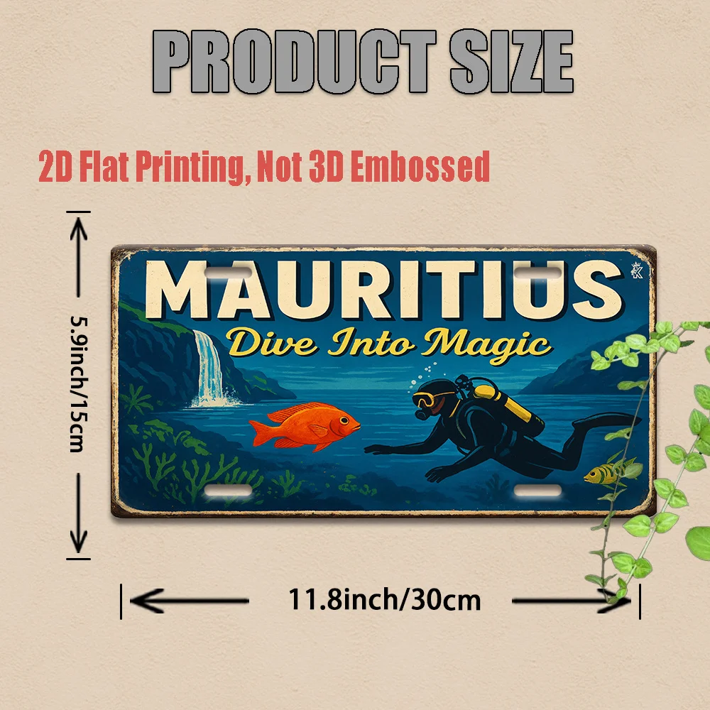 2D Flat 1pc, Vintage Metal Plaque for Decorative Use Only,Outdoor Sign & Wall Decor, Aluminum Sign for Mauritius Diving Paradise