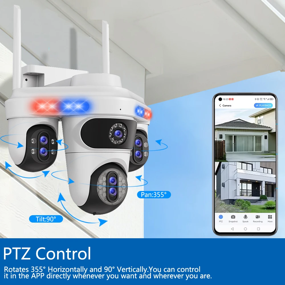 35MP Seven Lens Seven View WiFi Outdoor Security Camera Multi PTZ Auto Tracking Full Color Night Vision IP66 Hilevel App CCTV HD