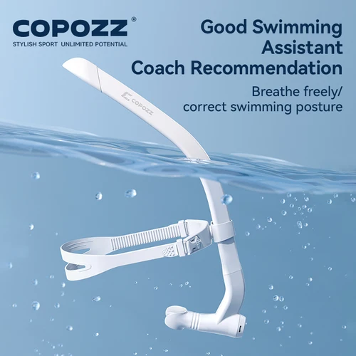 Imagen 2 del producto COPOZZ cabeza frontal entrenamiento de natación snorkel boquilla de silicona nadadores jóvenes equipo de buceo completamente seco para mujeres hombres jóvenes