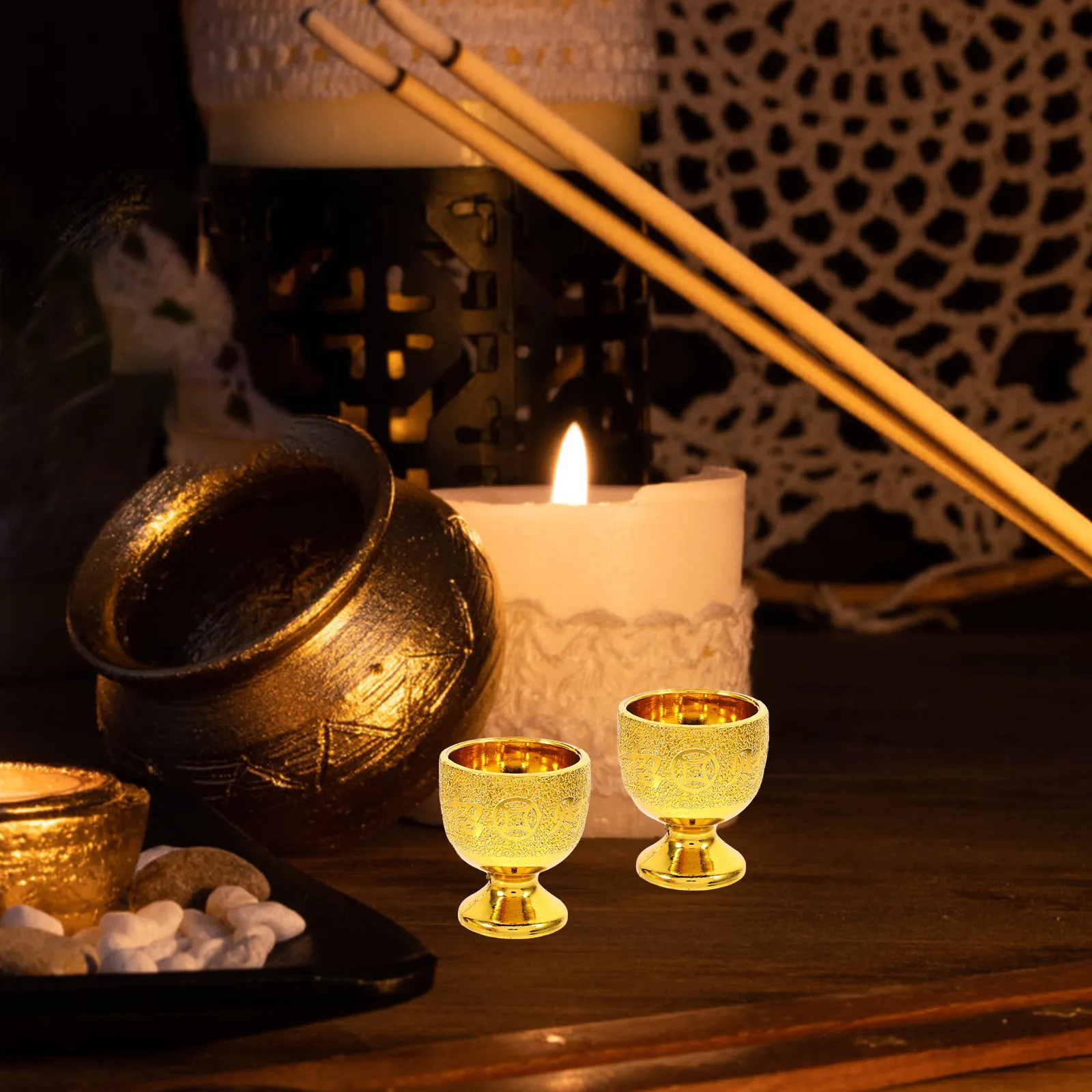 6Pcs Small Offering Cups Decorative Multi-Function Buddhist Cup Temple Worship Ritual Bowl Practical