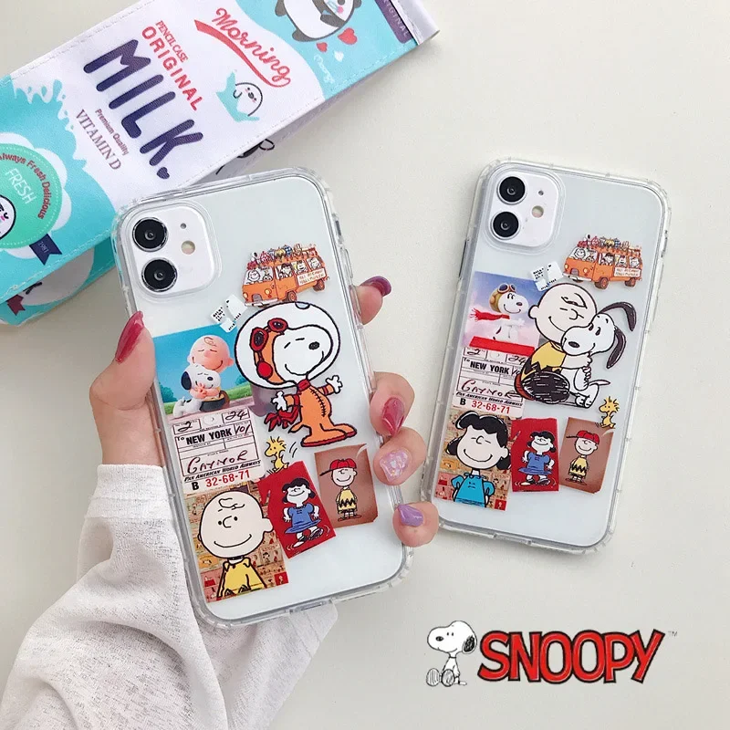 

Snoopy Shockproof Bumper Transparent Soft Silicone Phone Cases for IPhone 13 12 11 XR XS Max X Fashion Graffiti Soft Shell Cover