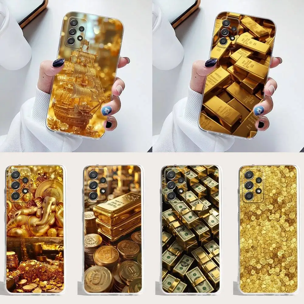 

Gold Cash Art Phone Case Silicone For Samsung S30,23,21,22,20 FE lite,S10,9,PIus Note20ultra Soft Transparent