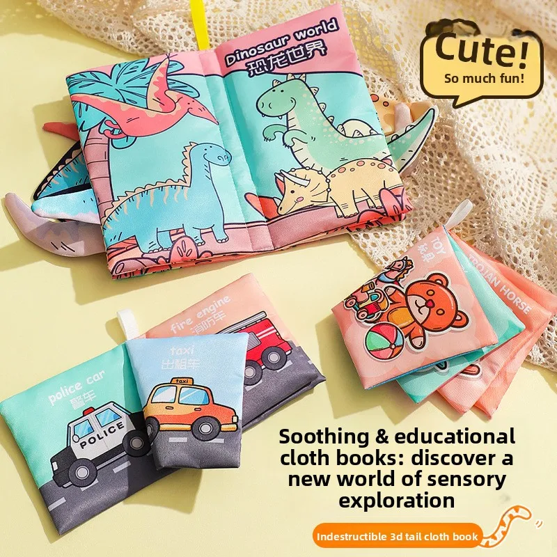 

Тканевая книга для раннего развития, устойчивая к разрывам, безопасная для прикусывания, с 3D-хвостиками, тактильная развивающая игрушка для малышей