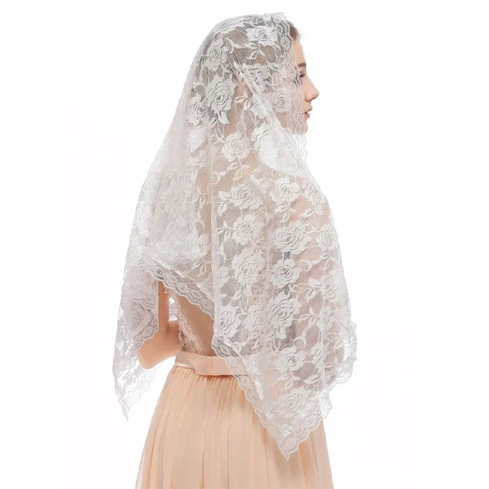 Temperament Elegant Veil Prayer Shawl Breathable Lace Trim Bride Head Gauze Spanish Style Long Mantilla Headwear Scarf for Woman