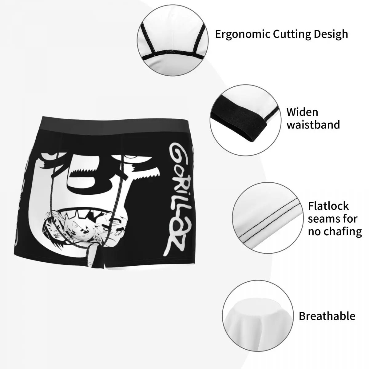 Cool Music Band Gorillaz Skate Boxer Briefs,3D Underwear Impressão, Roupa Interior Altamente Respirável, Idéia Do Presente, Alta Qualidade