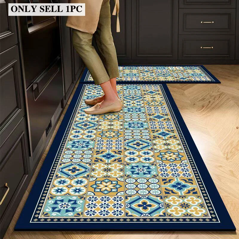 Kitchen Rug Absorbent Non-slip Oil-proof Diatom Mud Floor Mat Checkered Rugs Long Size Carpet Home Decoration Alfombra De Cocina