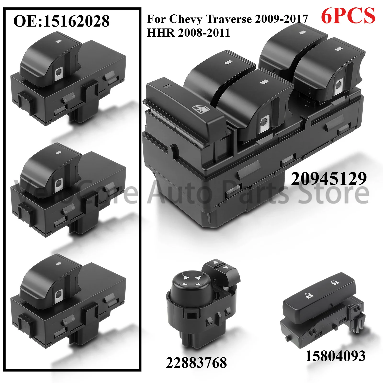 OEM-Grade 6Pcs Full Set Power Window Control Switch for Chevy Traverse 2009-2017/HHR 2008-2011 - Quiet & Durable Direct Fit