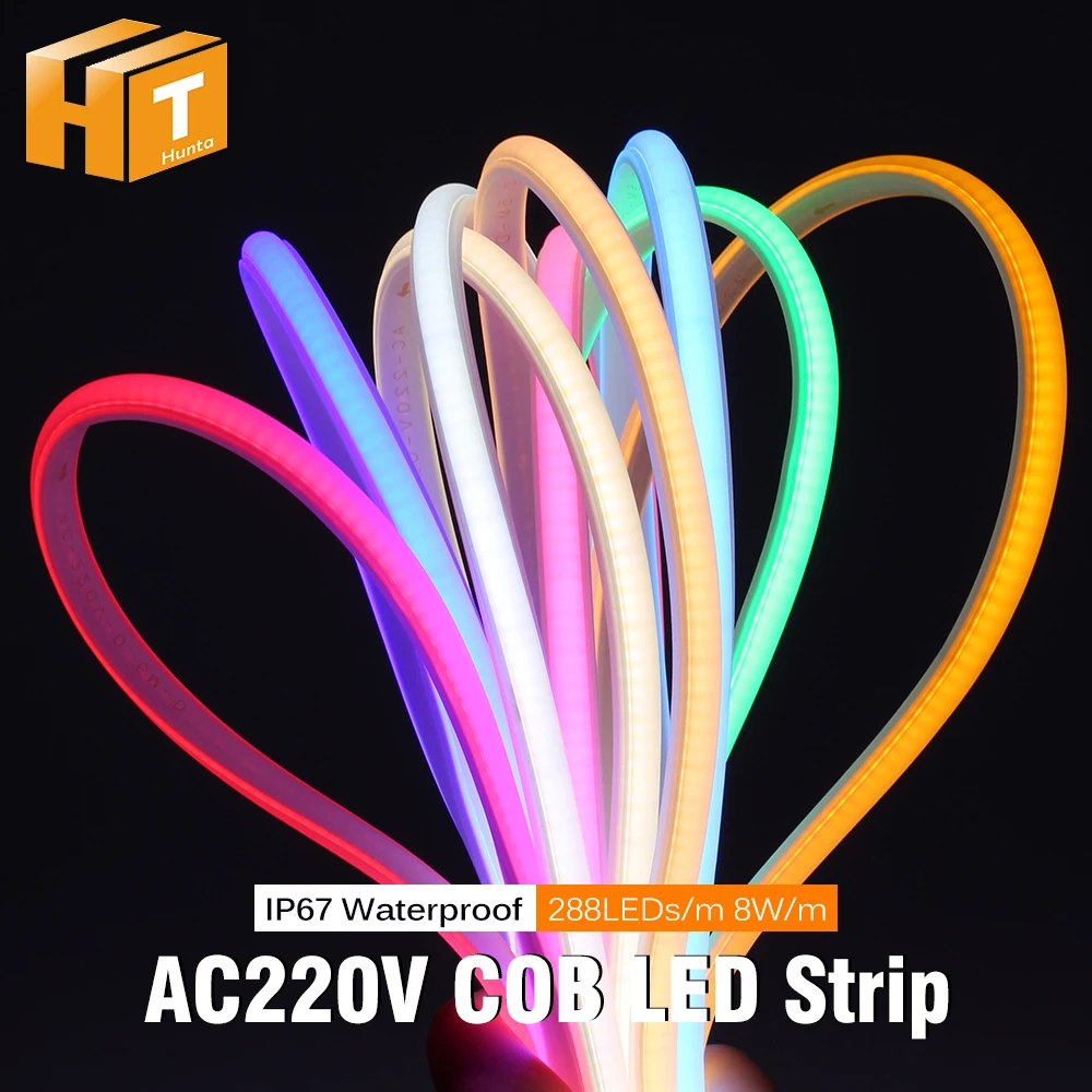 

AC220V COB LED Strip 288LEDs High Flexible Ribbon For Living Room IP67 Waterproof High Brightness Strip For Indoor Outdoor Light