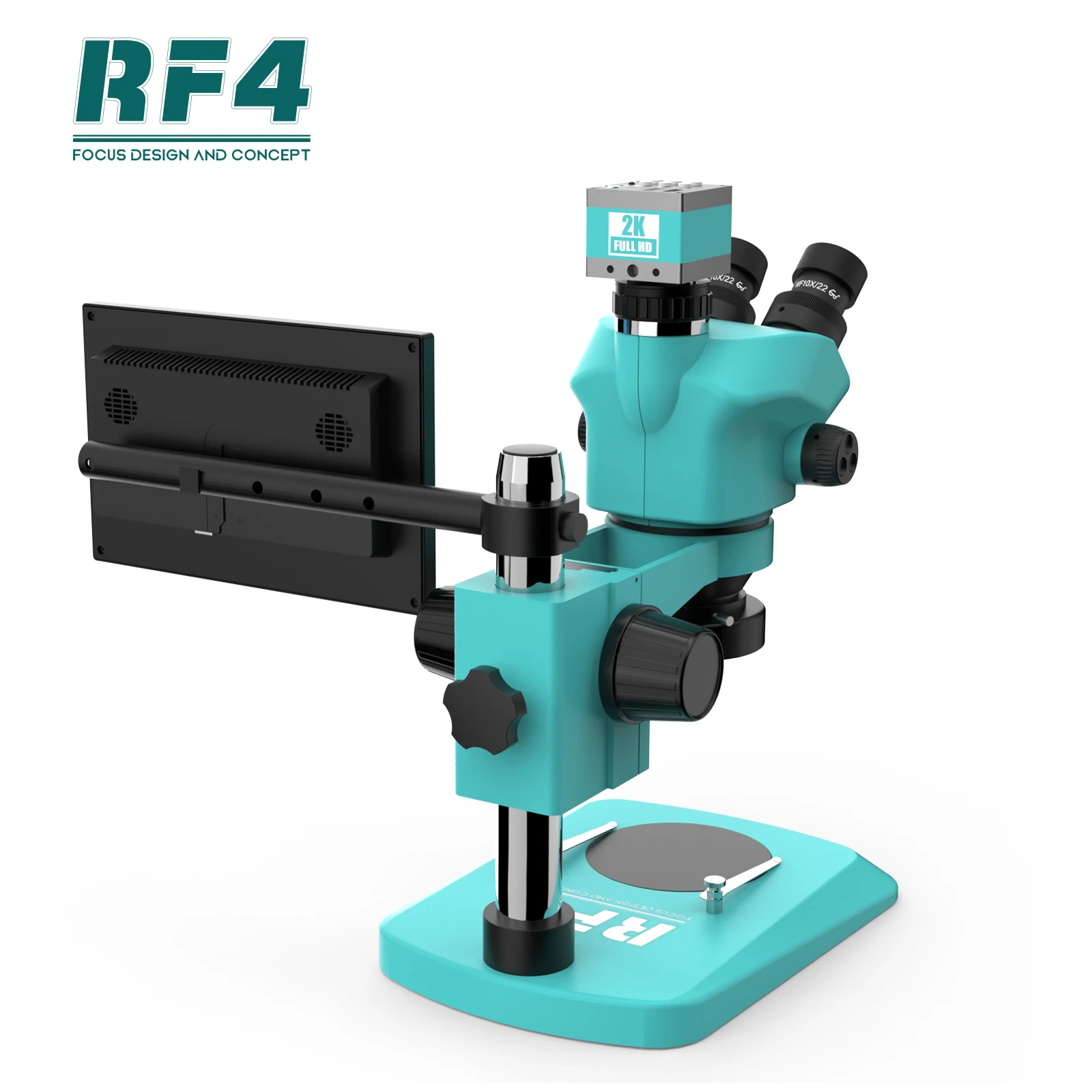 RF4 Trinocular HD Microscope 7-50X Continuous Zoom 2K Camera 10.1 Inch Monitor Electronic PCB Repair RF7050TV-2KC2-S010