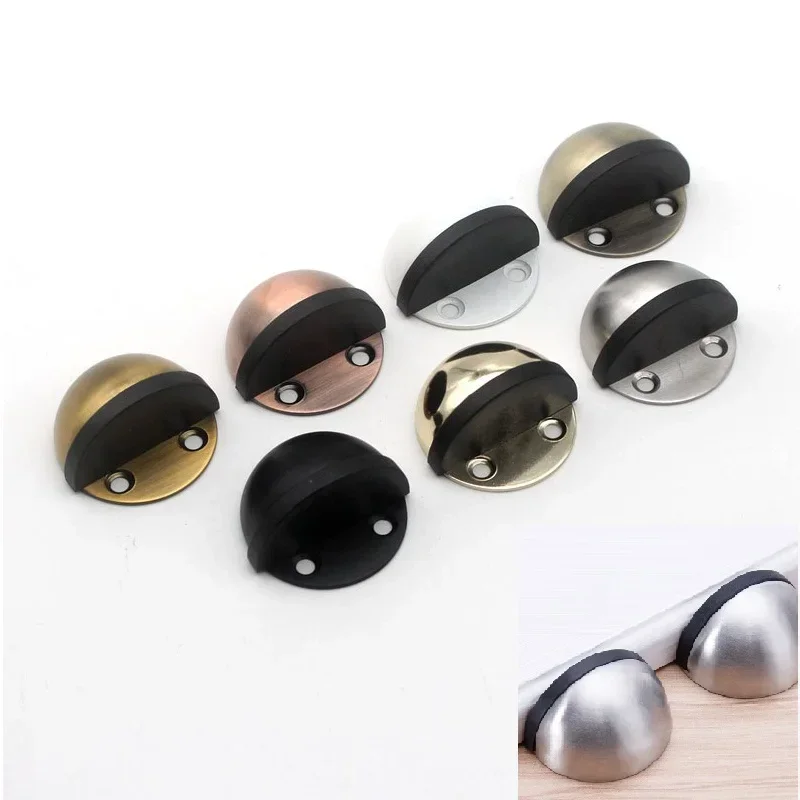 1Pc Punch-free Sticker Hidden Stainless Steel Rubber Door Stopper Half Moon Door Holder Catch Floor Mounted Nail-free Door Stops