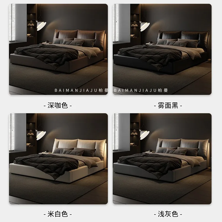 Italian light luxury leather bed 1.8 meters double bed small apartment weddinghigh box storage master bedroom