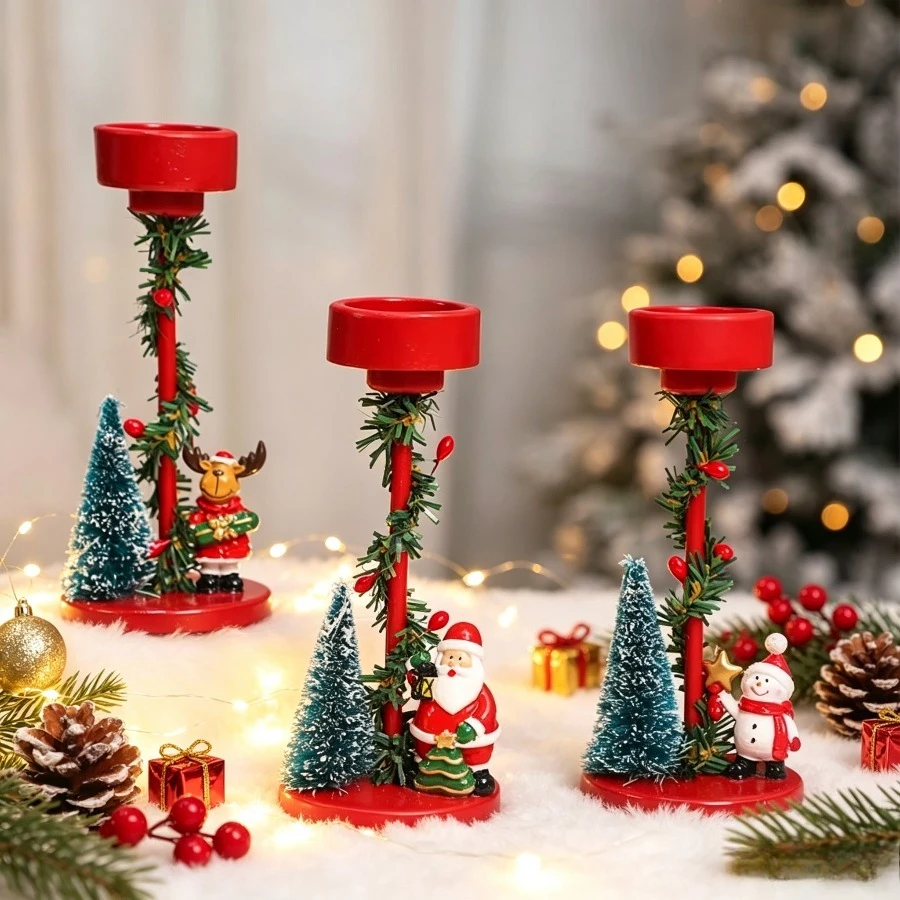 Resin Father Christmas Tree Candlestick Desktop Table Centerpiece Festive Gathering Figurine House Decoration Present