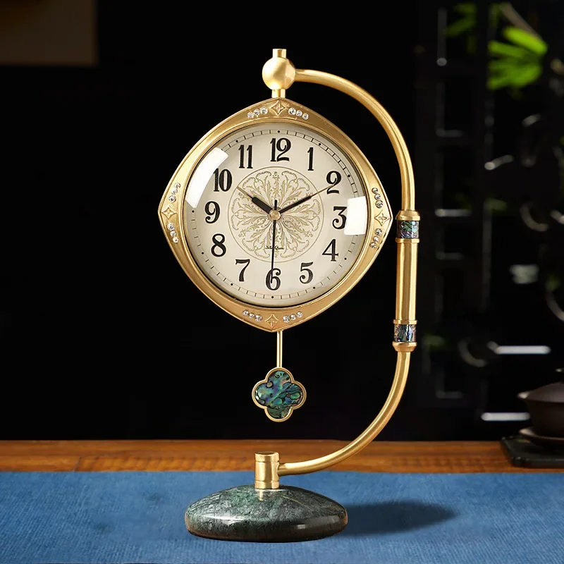 بندول نحاسي خفيف ساعة مكتب فاخرة لغرفة المعيشة سطح المكتب زخرفة زخرفية صامتة كوارتز عتيق #4