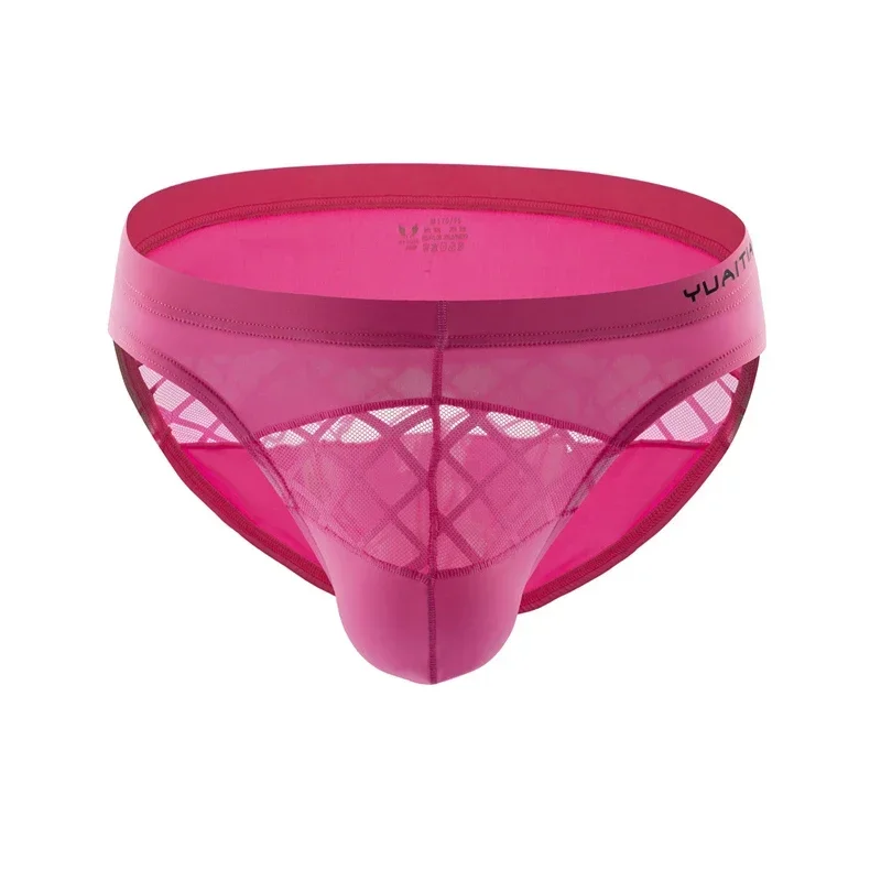 Wholesale Mesh Briefs Underwear Men Ice Silky Briefs Translucent Underwear Hollow Out Sexy Low Rise Breathable Underpants Briefs